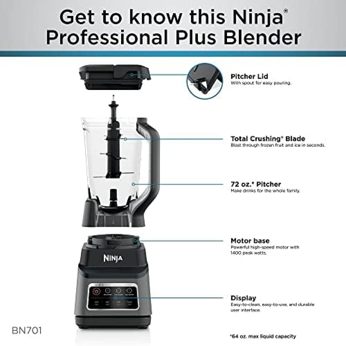 Ninja BN701 Professional Plus Blender, 1400 Peak Watts, 3 